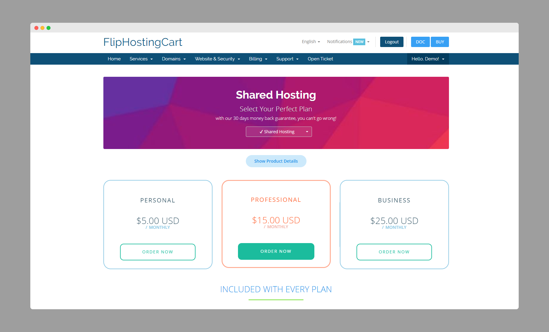 Flip Hosting Cart | 多样式的WHMCS购物车模板